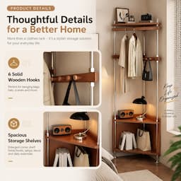 Bedside Clothes Rack with Motion Sensor Light and Drawer 170cm