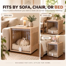 2-in-1 Cat House Side Table Wooden Pet Bed End Table with Acrylic Door 60cm
