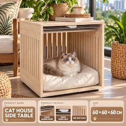 2-in-1 Cat House Side Table Wooden Pet Bed End Table with Acrylic Door 60cm