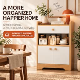 Storage Cabinet with Drawer and Doors Wooden Sideboard Buffet Kitchen Cabinet