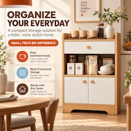 Storage Cabinet with Drawer and Doors Wooden Sideboard Buffet Kitchen Cabinet