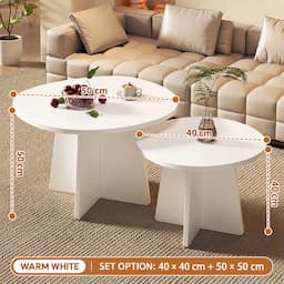 Wabi Sabi Coffee Table Set of 2 Cream White Round Nesting Tables