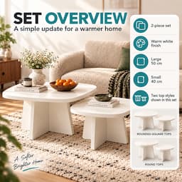 Wabi Sabi Coffee Table Set of 2 Cream White Round Nesting Tables