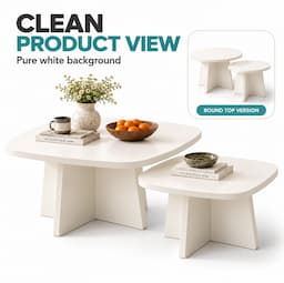 Wabi Sabi Coffee Table Set of 2 Cream White Round Nesting Tables