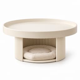 Round Coffee Table with Cat Bed 2-in-1 Pet Human Shared Table Iron Frame 65cm