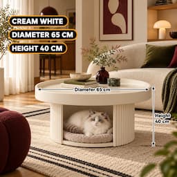 Round Coffee Table with Cat Bed 2-in-1 Pet Human Shared Table Iron Frame 65cm