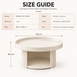 Round Coffee Table with Cat Bed 2-in-1 Pet Human Shared Table Iron Frame 65cm