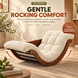 2-in-1 Rocking Chair Floor Lounger with Desk Mode Cream Cushion Bentwood Frame