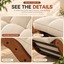 2-in-1 Rocking Chair Floor Lounger with Desk Mode Cream Cushion Bentwood Frame