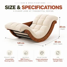 2-in-1 Rocking Chair Floor Lounger with Desk Mode Cream Cushion Bentwood Frame