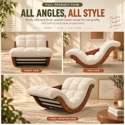 2-in-1 Rocking Chair Floor Lounger with Desk Mode Cream Cushion Bentwood Frame