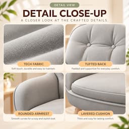 360° Swivel Vanity Chair Light Grey Tech Fabric Accent Chair with Solid Wood Legs