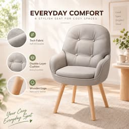 360° Swivel Vanity Chair Light Grey Tech Fabric Accent Chair with Solid Wood Legs