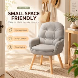 360° Swivel Vanity Chair Light Grey Tech Fabric Accent Chair with Solid Wood Legs