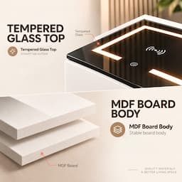 Smart Nightstand with Wireless Charging 3-Color Touch LED USB Port 2 Drawers