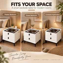 Smart Nightstand with Wireless Charging 3-Color Touch LED USB Port 2 Drawers