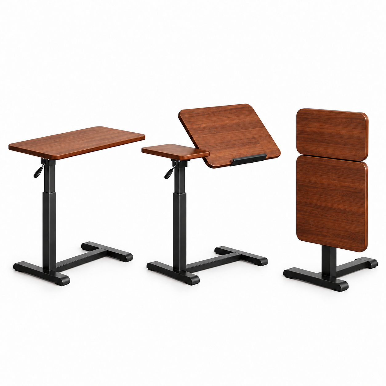 Overbed Bedside Table Adjustable with Wheels, Mobile Standing Stand Up Rolling Laptop PC Desks with Tilting Top Height Tray Side Computer Workstation