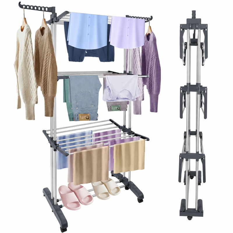 4-Tier Foldable Clothes & Towel Drying Rack with Wheels