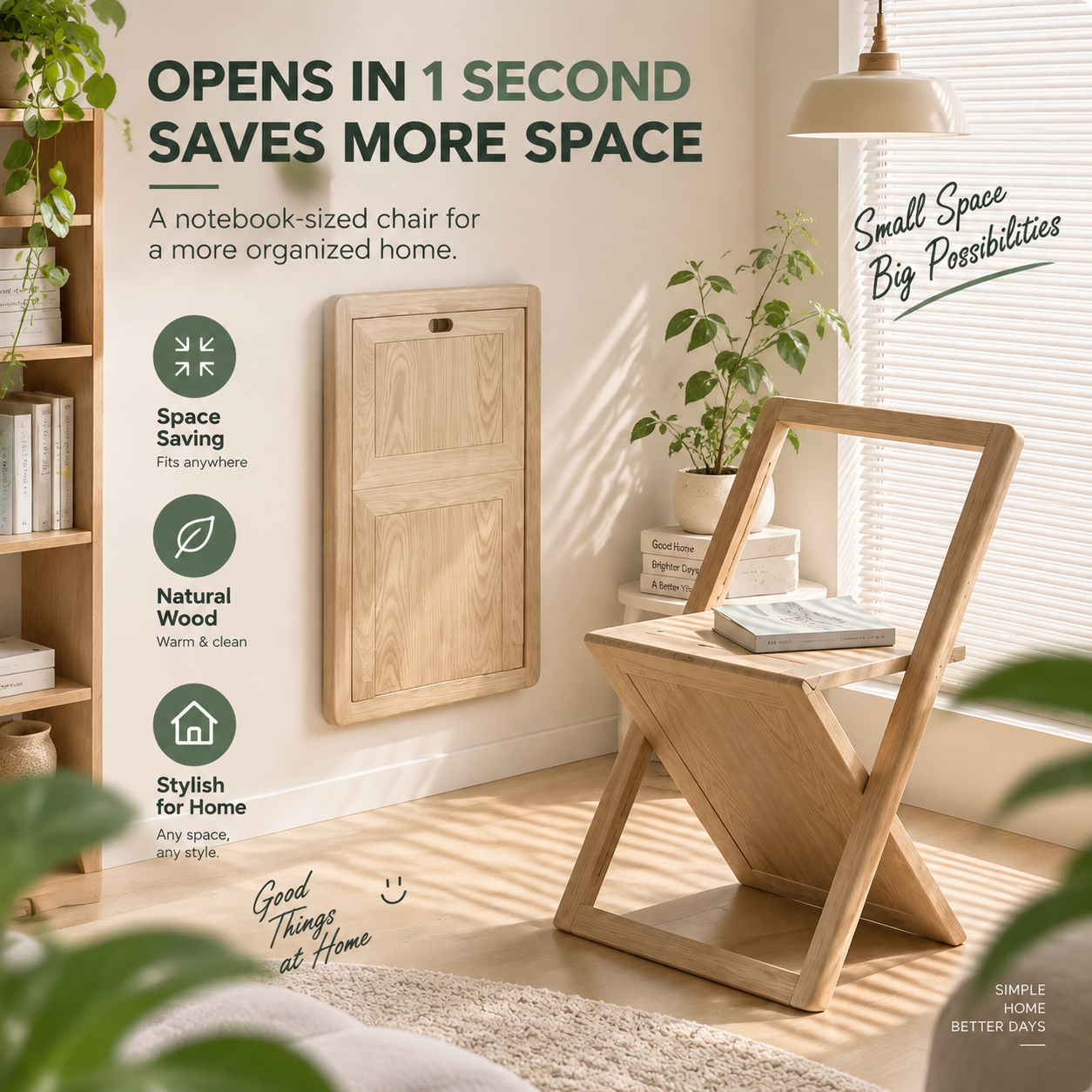 Wooden Folding Chair X-Frame Solid Wood Dining Chair Foldable Space Saving