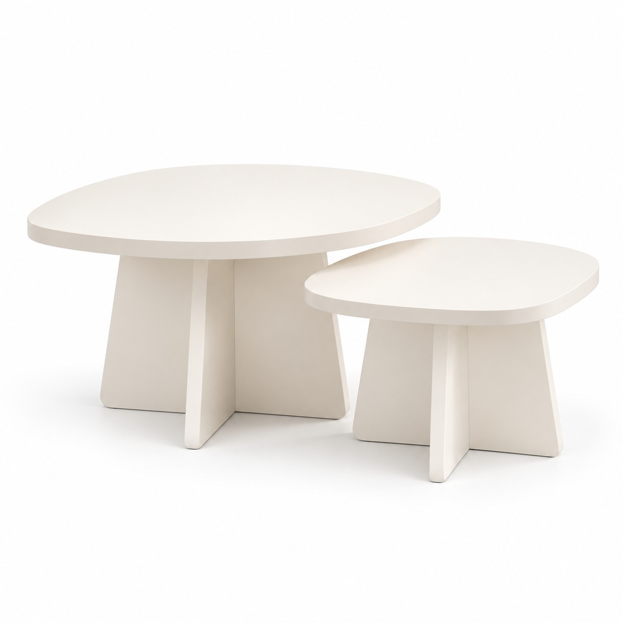 Wabi Sabi Coffee Table Set of 2 Cream White Round Nesting Tables